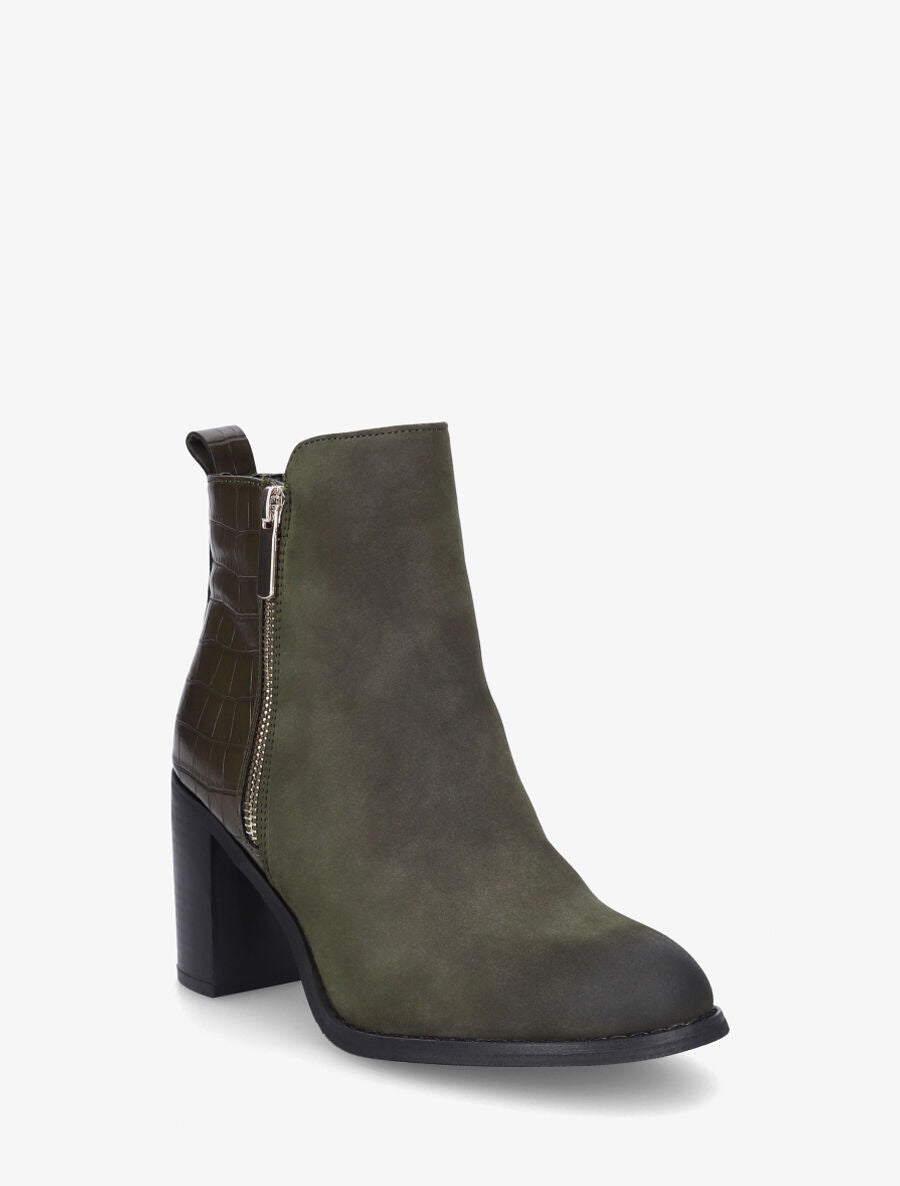 Bottines à talon et contrefort imprimé croco - Kaki - 2