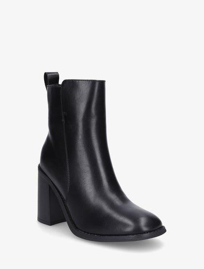 Bottines unies en simili à talon haut - Noir - 2