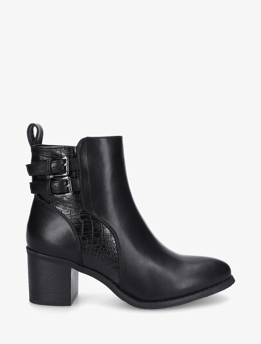 Bottines unies à détail croco - Noir - 5
