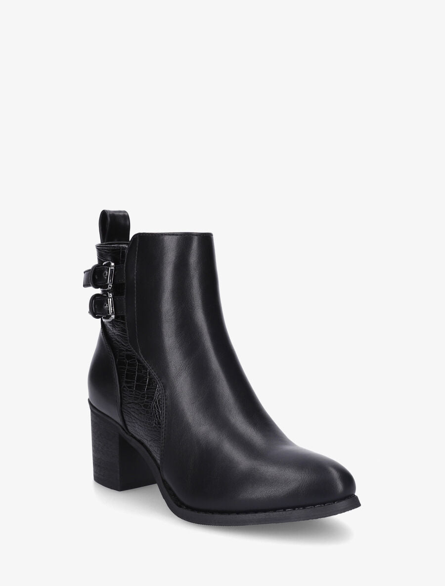 Bottines unies à détail croco - Noir - 2