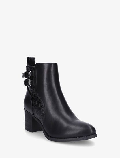 Bottines unies à détail croco - Noir - 2