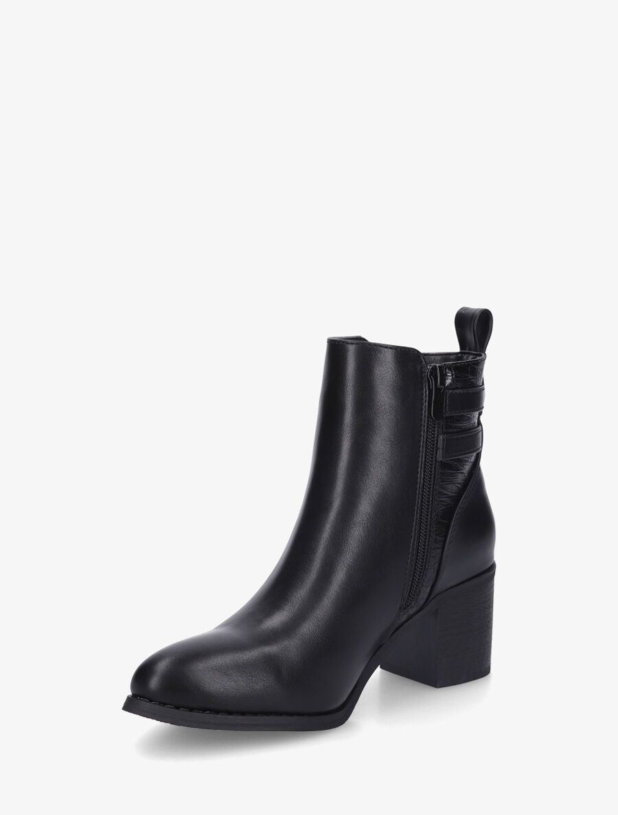 Bottines unies à détail croco - Noir - 3
