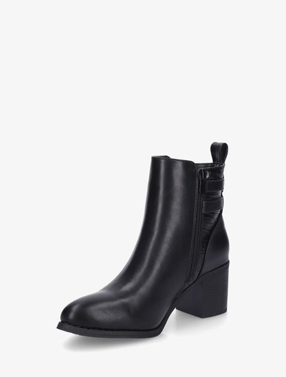 Bottines unies à détail croco - Noir - 3