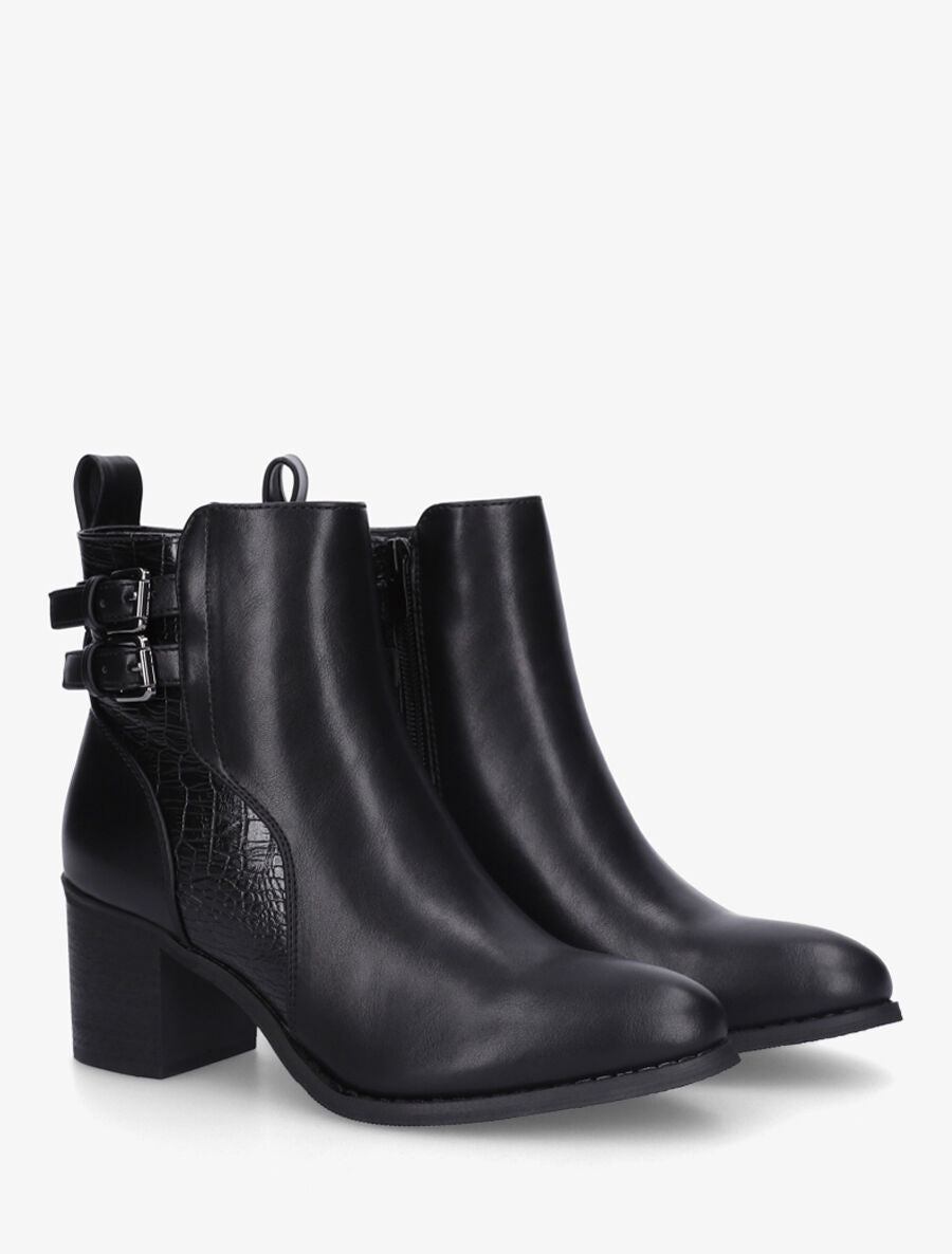 Bottines unies à détail croco - Noir - 4