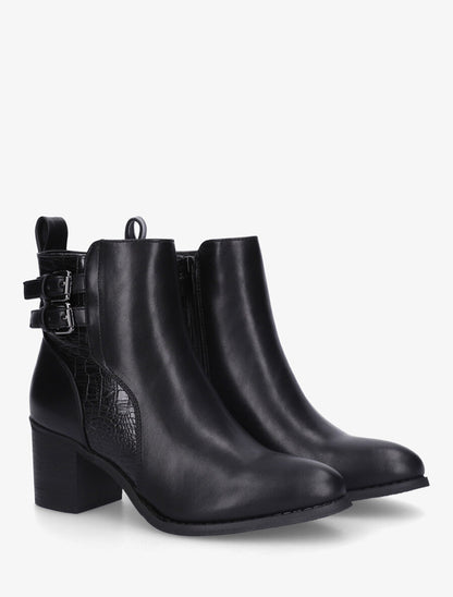 Bottines unies à détail croco - Noir - 4