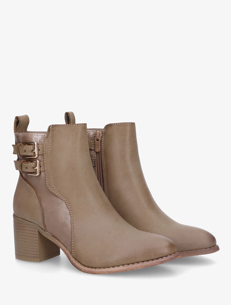 Bottines unies à détail croco - Taupe - 4