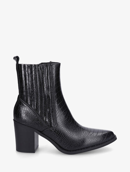 Bottines effet croco à bouts pointus - Noir - 5