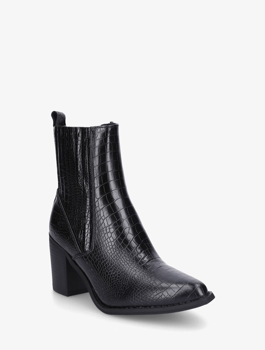 Bottines effet croco à bouts pointus - Noir - 2