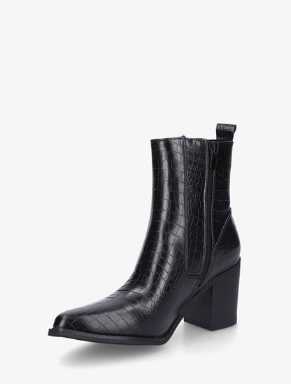 Bottines effet croco à bouts pointus - Noir - 3