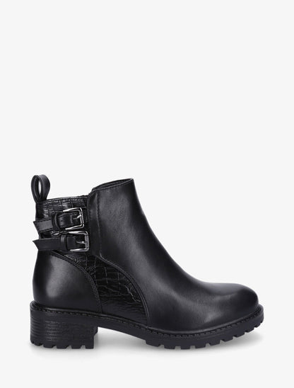 Bottines à doubles sangles et détail croco - Noir - 5