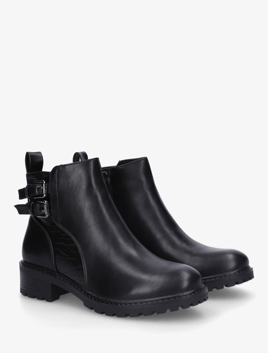 Bottines à doubles sangles et détail croco - Noir - 4