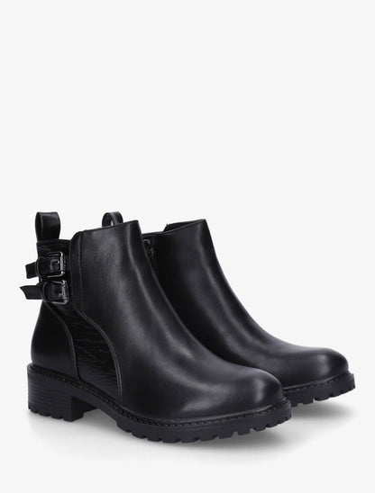 Bottines à doubles sangles et détail croco - Noir - 4