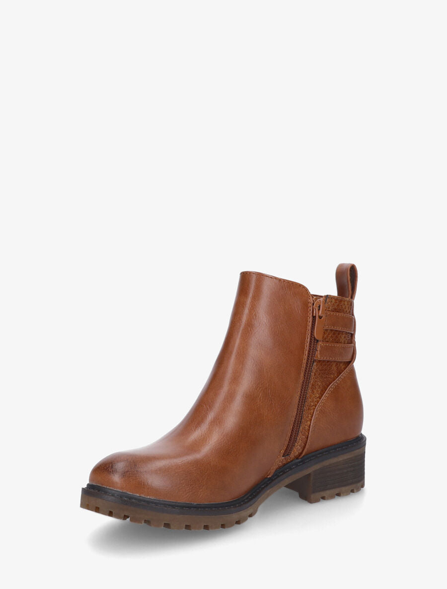 Bottines à doubles sangles et détail croco - Camel - 3