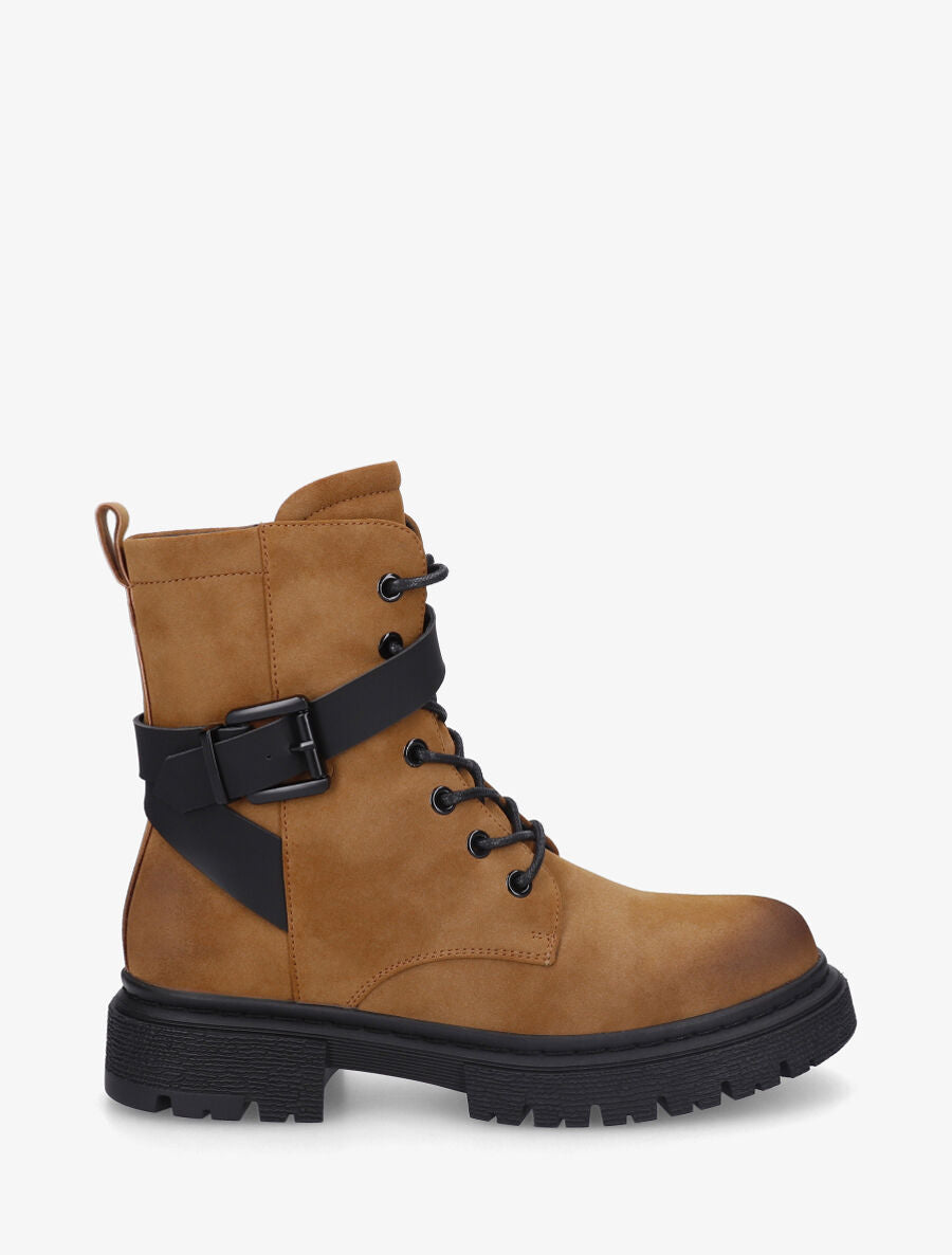 Bottines en suédine à lacets - Camel - 1