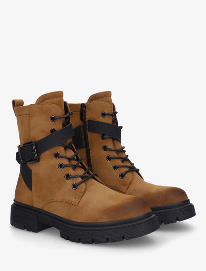 Bottines en suédine à lacets - Camel - 4