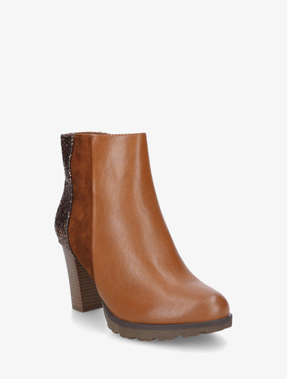 Bottines bimatière à contrefort pailleté - Camel - 2