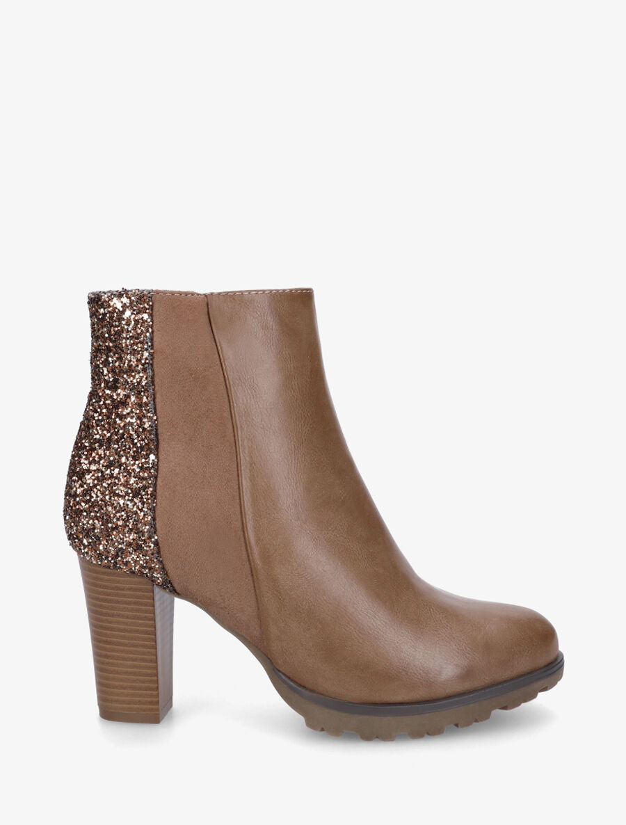 Bottines bimatière à contrefort pailleté - Taupe - 5