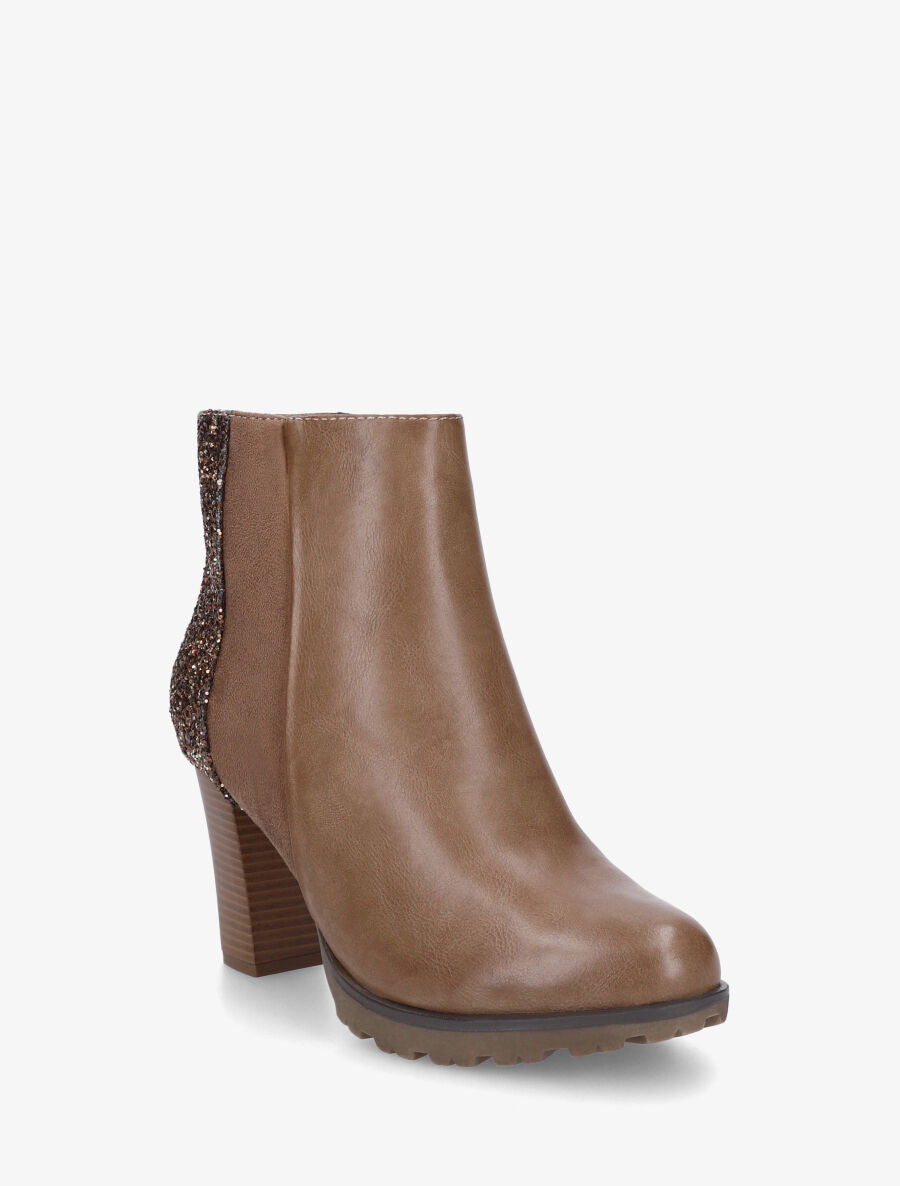 Bottines bimatière à contrefort pailleté - Taupe - 2