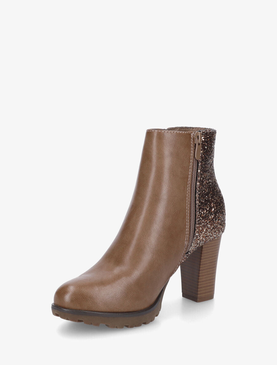 Bottines bimatière à contrefort pailleté - Taupe - 3