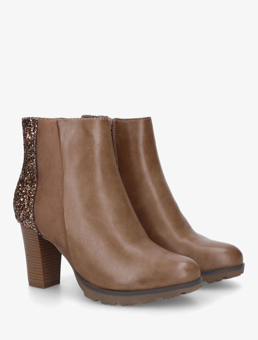 Bottines bimatière à contrefort pailleté - Taupe - 4