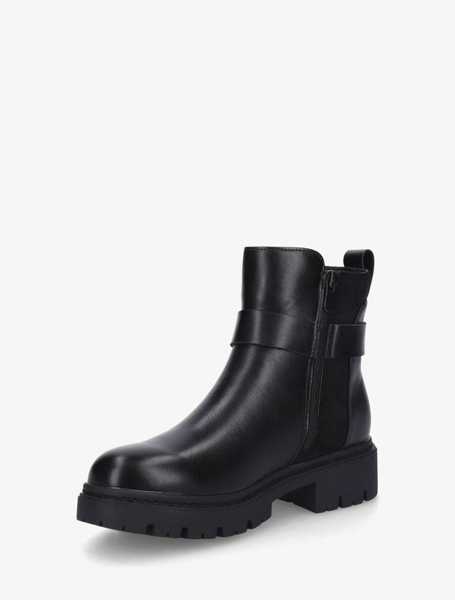 Bottines sanglées en simili et suédine - Noir - 3