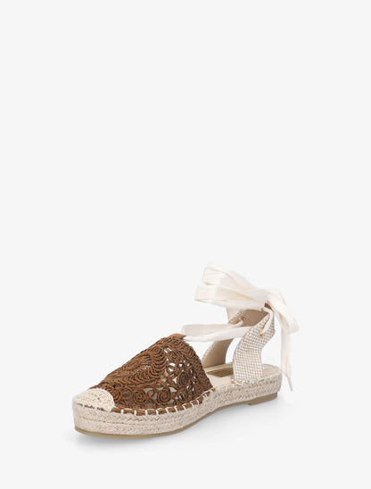 Espadrilles brodés avec liens à nouer - Camel - 3