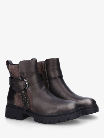 Bottines sanglées en simili et suédine - Anthracite - 4