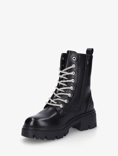 Bottines montantes à lacets strassés - Noir - 3
