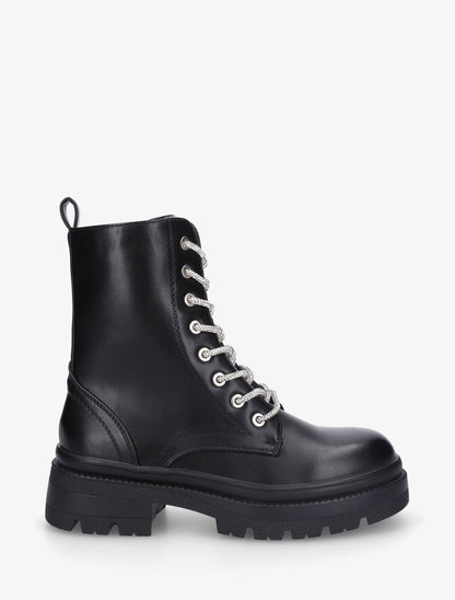 Bottines à languette et lacets strassés - Noir - 1