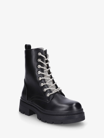Bottines à languette et lacets strassés - Noir - 2