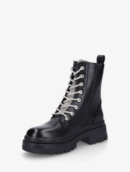 Bottines à languette et lacets strassés - Noir - 3