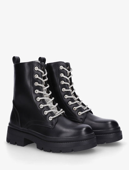 Bottines à languette et lacets strassés - Noir - 4