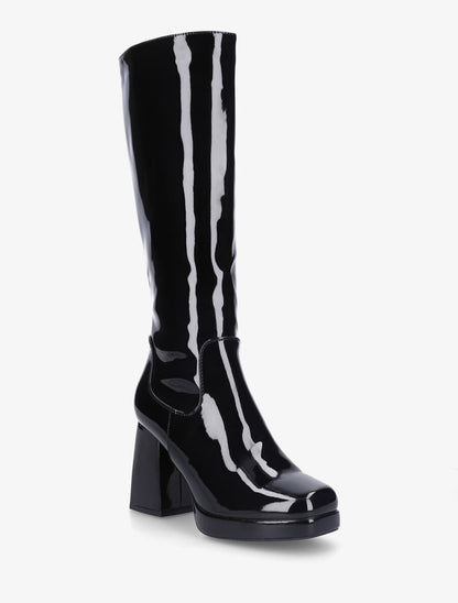 Bottes unies vernies à talon - Noir - 2