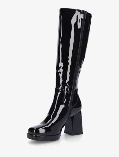 Bottes unies vernies à talon - Noir - 3
