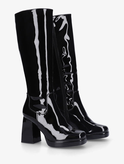 Bottes unies vernies à talon - Noir - 4