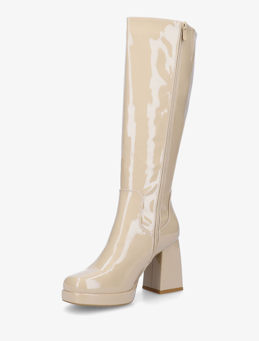 Bottes unies vernies à talon - Beige - 3