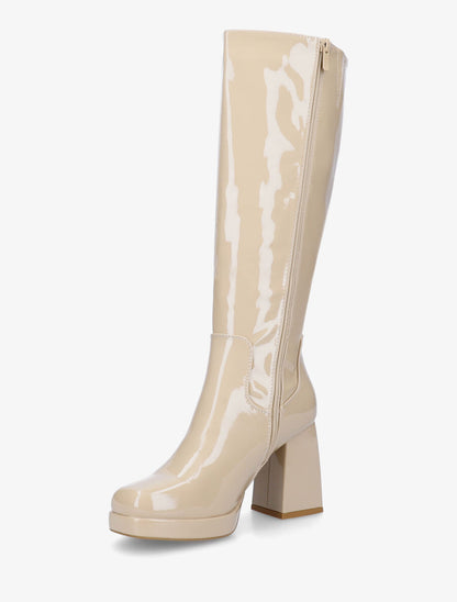 Bottes unies vernies à talon - Beige - 3
