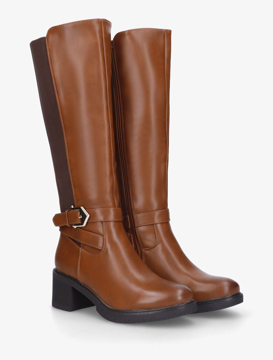 Bottes unies élastiquées sanglées - Camel - 4