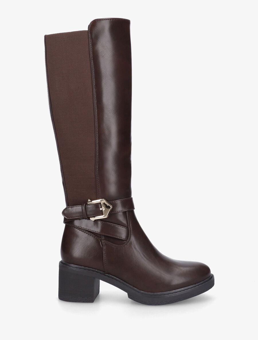 Bottes unies élastiquées sanglées - Marron - 1