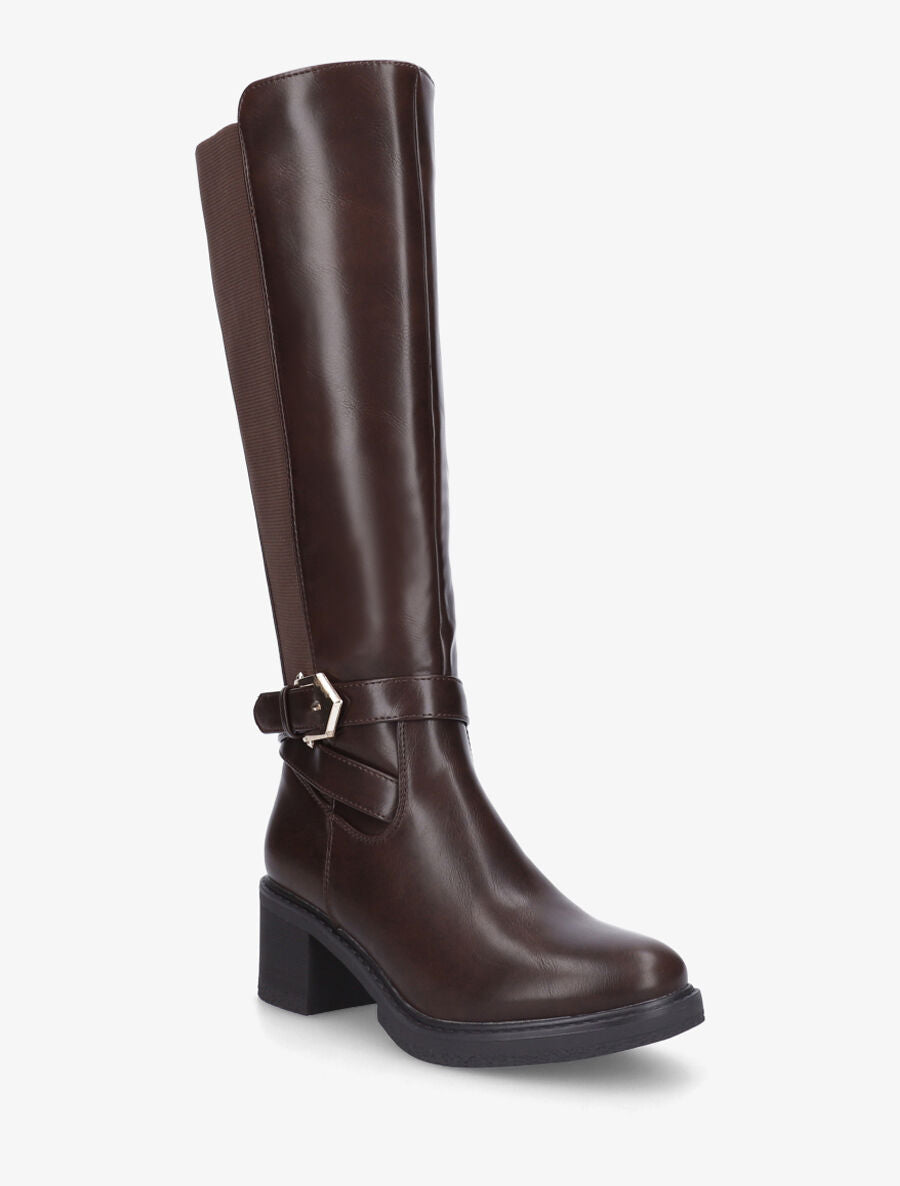 Bottes unies élastiquées sanglées - Marron - 2