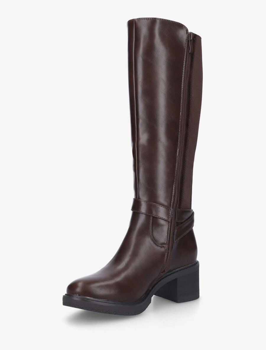 Bottes unies élastiquées sanglées - Marron - 3