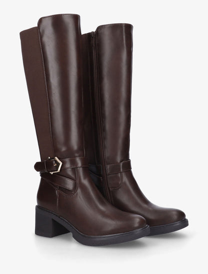 Bottes unies élastiquées sanglées - Marron - 4