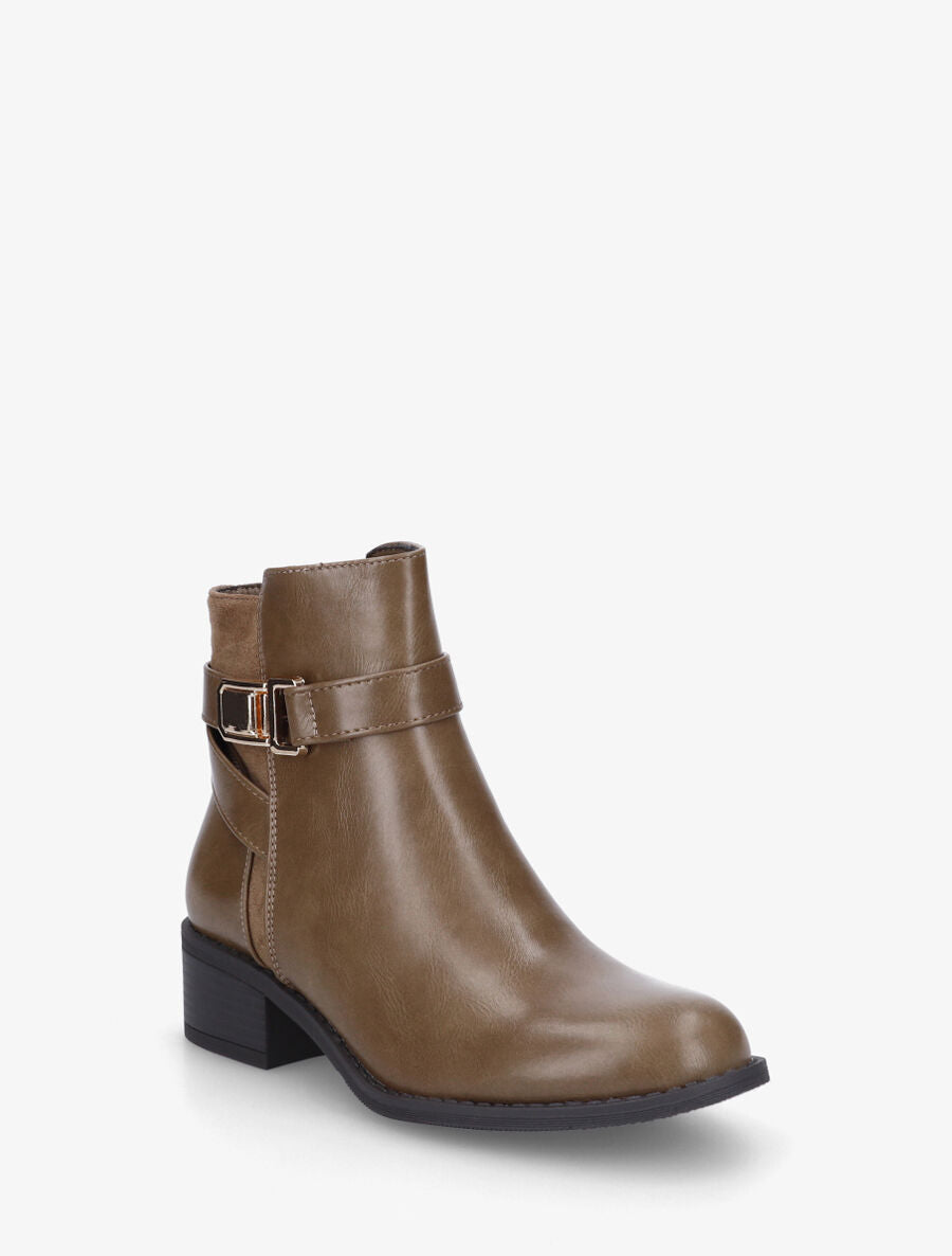 Bottines unies bi-matière - Taupe - 2