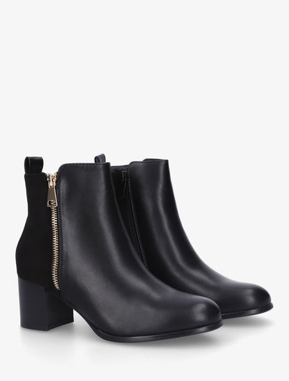 Bottines en simili et suédine à zip décoratif - Noir - 4