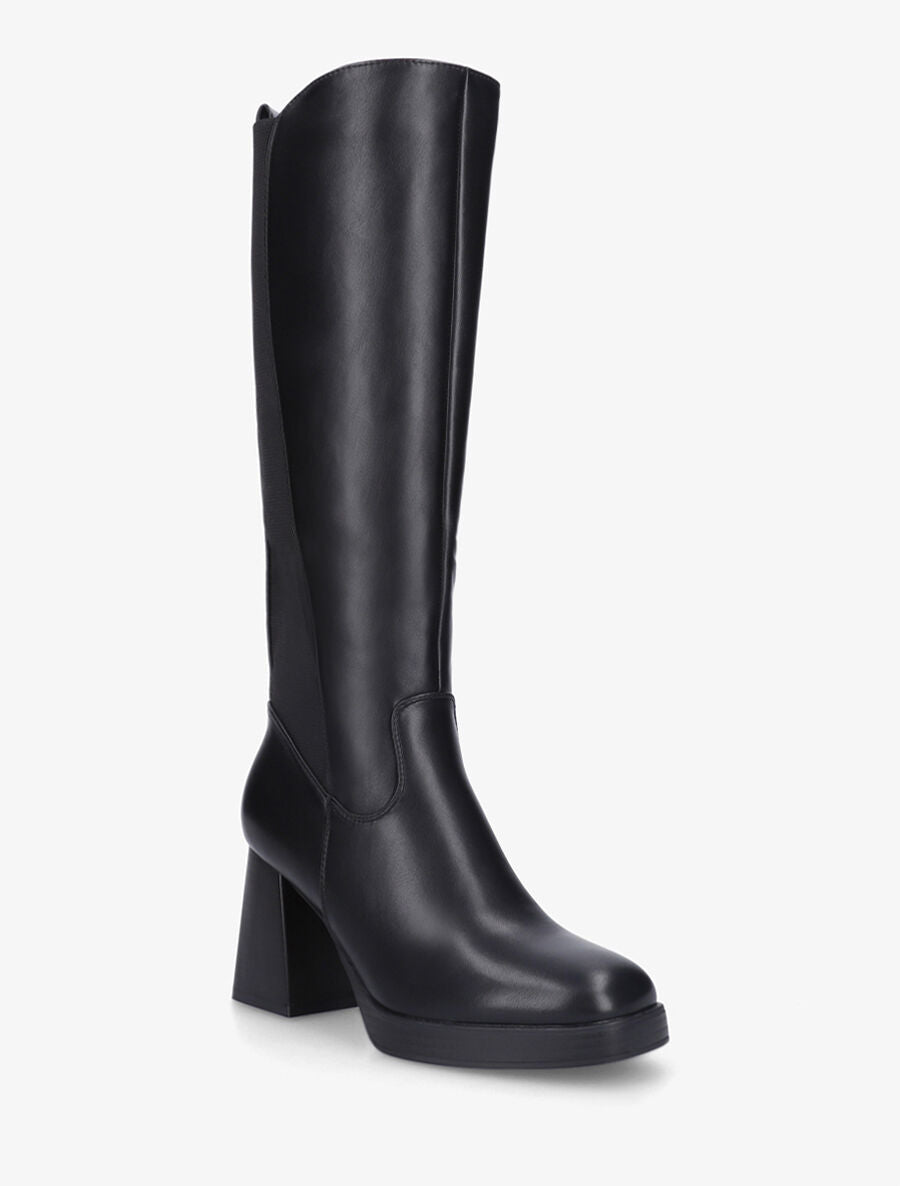 Bottes élastiquées unies en simili - Noir - 2