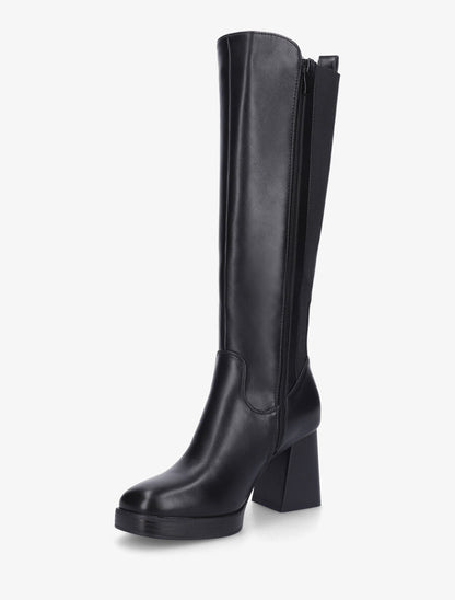 Bottes élastiquées unies en simili - Noir - 3