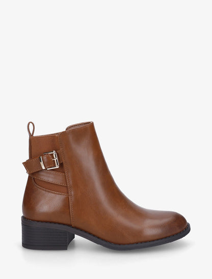 Bottines unies à cheville élastiquée et sanglée - Camel - 1