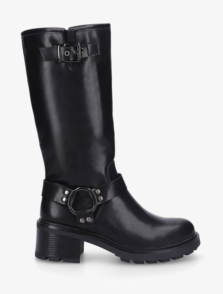 Bottes unies en simili à talon - Noir - 5