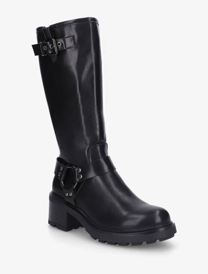 Bottes unies en simili à talon - Noir - 2