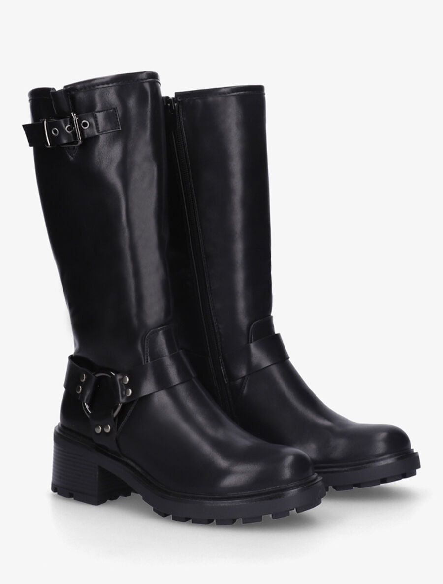 Bottes unies en simili à talon - Noir - 4